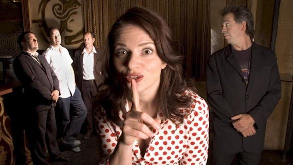 <i>Rockwiz</i> hostess Julia Zemiro with Brian Nankervis and the band.   