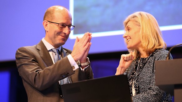 Former AMP chief Craig Meller and chair Catherine Brenner.