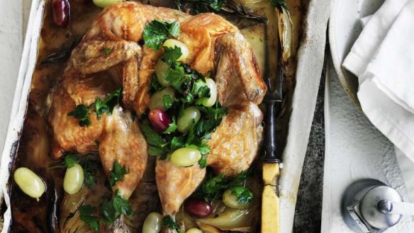 Flat-roasting saves time and makes the chicken more crisp.