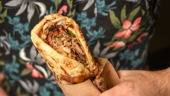 Chicken souvlakia from Gazi delivered via UberEats.