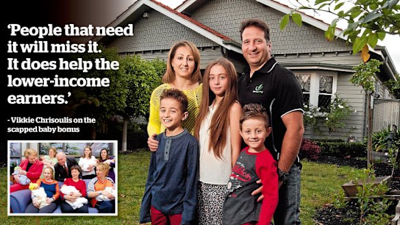 Vikkie and Peter Chrisoulis with their children Kathryn, 11, James, nine, and Julian, six, at their home in Newport.
