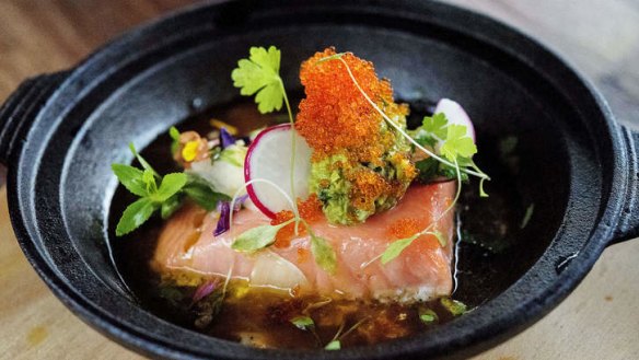 Ca kho: Fish roe crowns confit salmon.