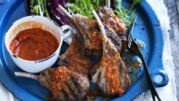 A saucy duo: Grilled lamb with romesco sauce.