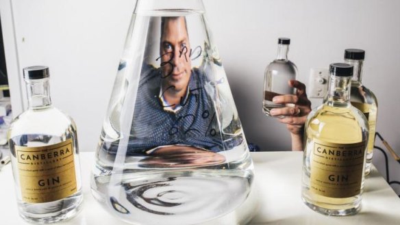 New dimension: Tim Reardon seen through glassware at his new distillery.