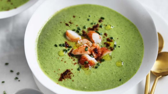 Green gazpacho with prawns.