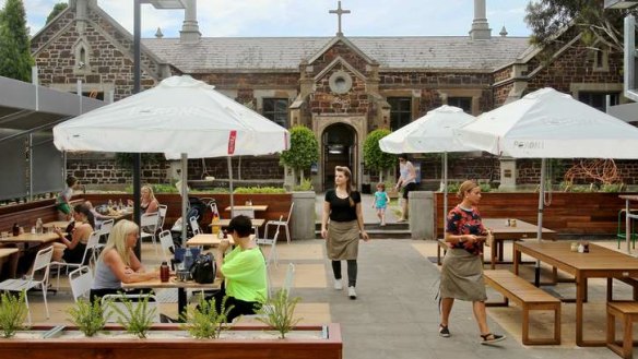 The Schoolhouse's enormous sunny patio.