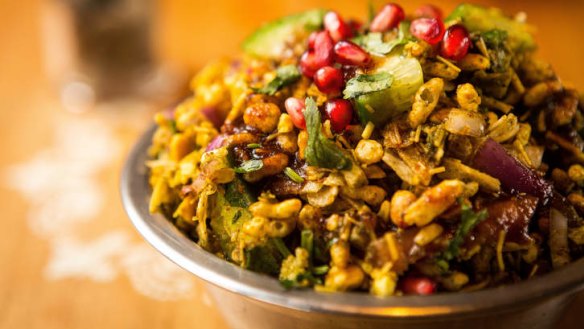 Street snack: Bhel puri is a mix of pomegranate seeds, peanuts, salsa, puffed rice and spice.