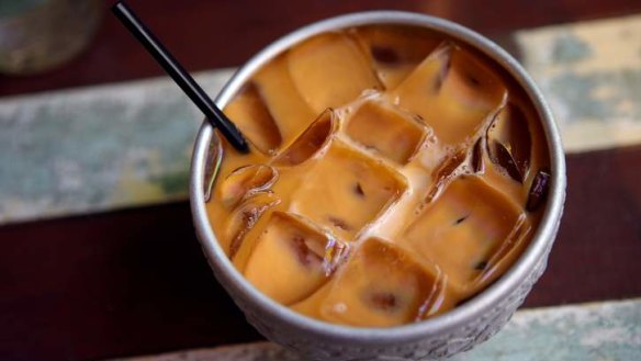 Iced tea with condensed milk.