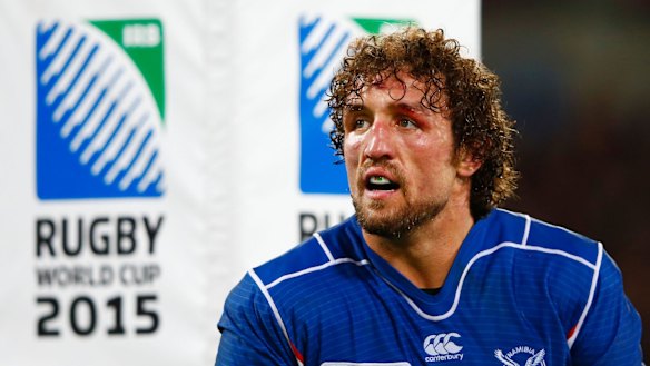 LONDON, ENGLAND - SEPTEMBER 24:  Jacques Burger of Namibia looks on during the 2015 Rugby World Cup Pool C match between New Zealand and Namibia at the Olympic Stadium on September 24, 2015 in London, United Kingdom.  (Photo by Shaun Botterill/Getty Images)