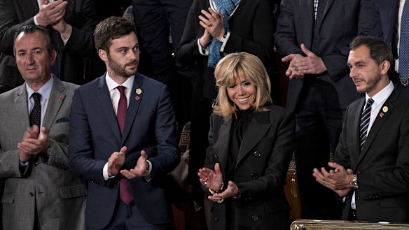 Brigitte Macron, France's first lady, arrives to watch the address to Congress.