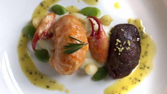 Western Australian marron, with pork cheek, broad beans and cauliflower.