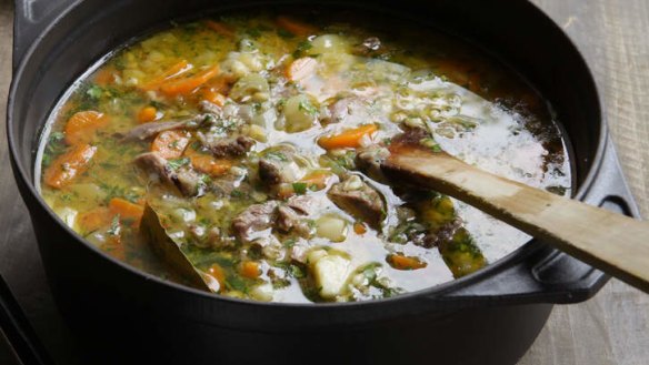 Hearty: Lamb shank and barley soup.