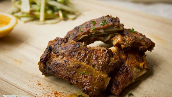 Slow cooked American ribs with fennel slaw.