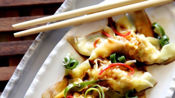 Dumplings with black rice vinegar.