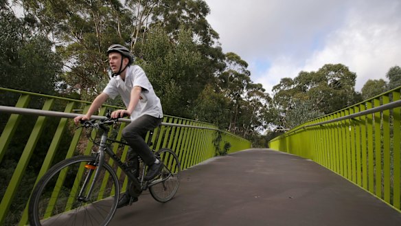 Ted Thyer rides on the Darebin Yarra Trail. 