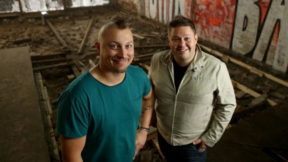 Chefs Benjamin Cooper (left) and Damian Snell look through the Hawker Hall site.