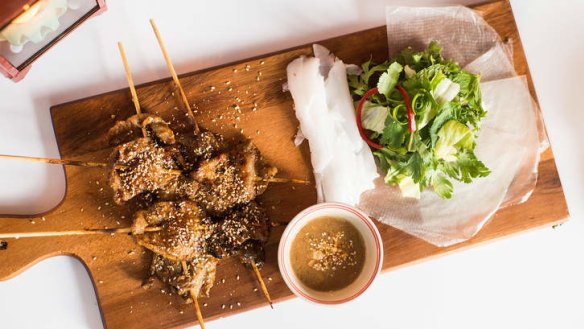 Roll up, roll up: beef satay rice paper rolls.