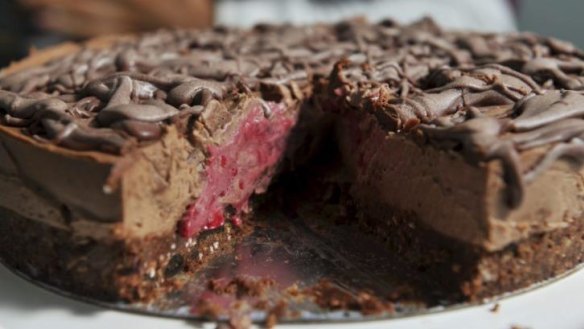 Raspberry chocolate paleo cake.