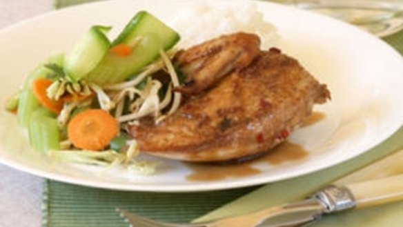 Lemon grass chicken, jasmine rice and Vietnamese slaw