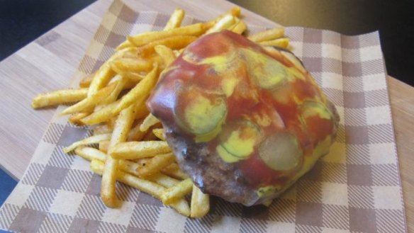 "Like a Quarter Pounder in deep-space hibernation." The rice paper cheeseburger from Piccolo Me, Sydney.
