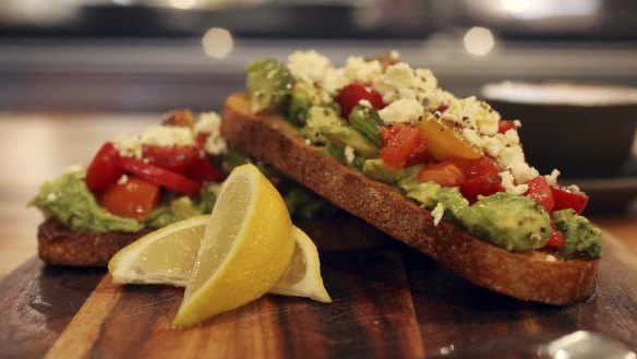 Popular order: Rye toast spread with avo, heirloom tomatoes and persian feta.