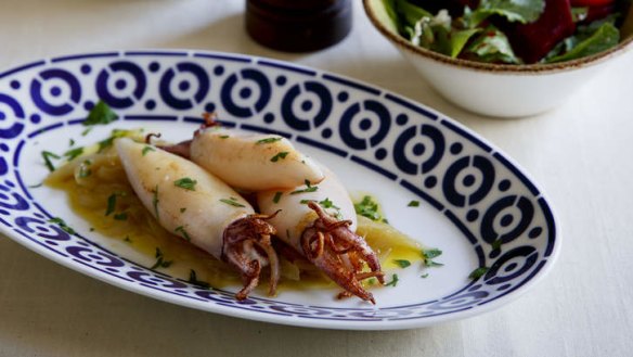 Dish with a story: Baby squid with onion confit.