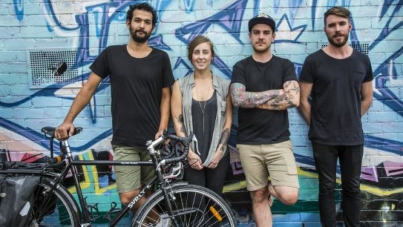 (From left) Sonam Sherpa, Jo Barrett, Matt Stone and Sam King at the warehouse they're setting up as the Bakeshop.