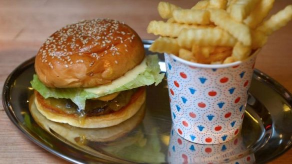 A classic Huxtaburger with crinkle-cut chips.