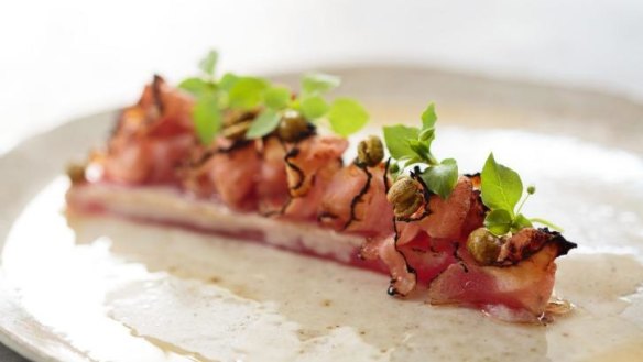 Yellowfin tuna, guanciale and fermented peas is the go-to dish.