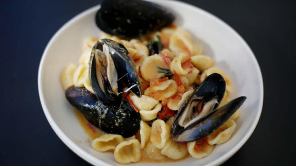 Orecchiette with mussels, bottarga, tomato and lemon.