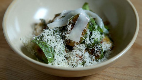 Brussels sprouts with strips of lardo.