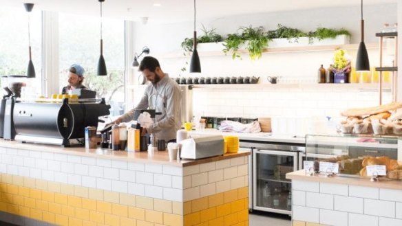 Barista Sebastian Travella and manager Pim Muter at George Jones in Pascoe Vale.