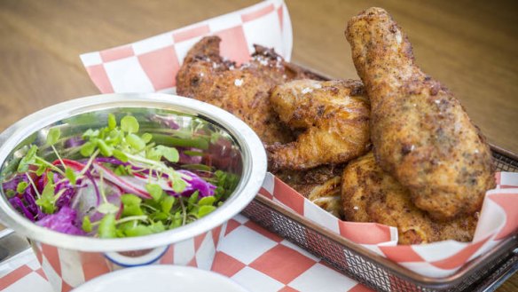 Fried chicken is served with house-made ketchup.