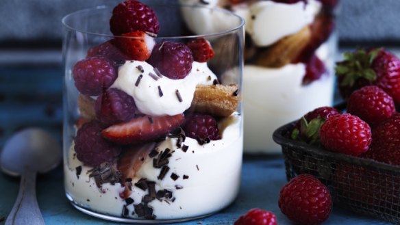 Any sweet, seasonal fruit can be used in this mascarpone trifle.