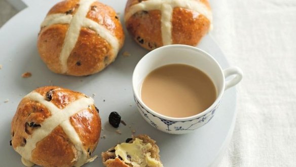 Dried cherry and hot cross buns by Anneka Manning.