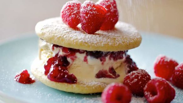 Go your own way: Sandwich vanilla ice-cream with berry jam or go for double-choc (below).