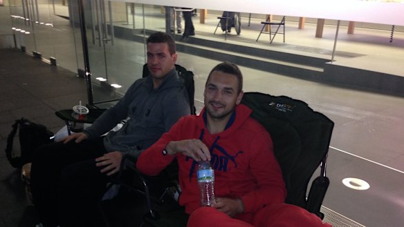 Sam Vieira, 22, and his friend Davor, 25, are waiting for the new iPhone.