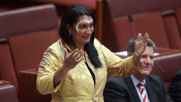 Senator Nova Peris delivers her maiden speech in the Senate. Photo: Alex Ellinghausen
