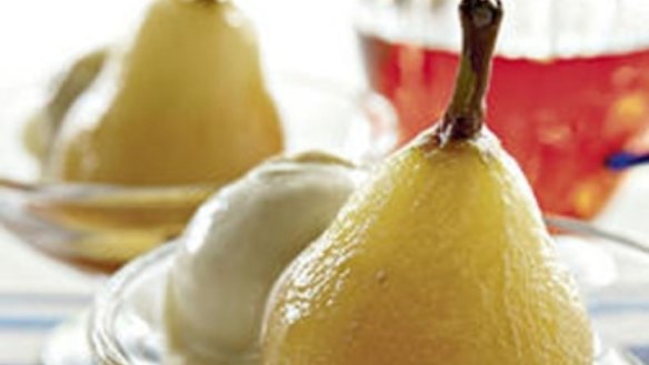 Camomile pears and ice-cream