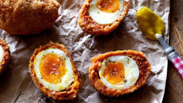 Old favourite: Scotch eggs with mustard are back on the radar.