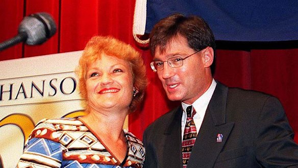 Pauline Hanson and David Oldfield at a One Nation function in 1999.
