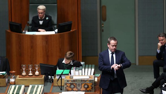 Opposition Leader Bill Shorten speaks on a MPI after question time. Photo: Alex Ellinghausen