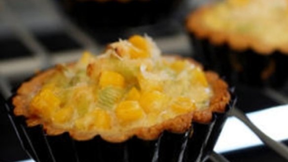 Corn and spring onion tartlets