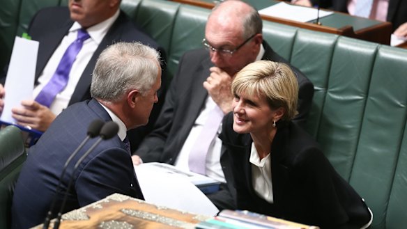 Prime Minister Malcolm Turnbull and Foreign Affairs Minister Julie Bishop during question time on Tuesday.