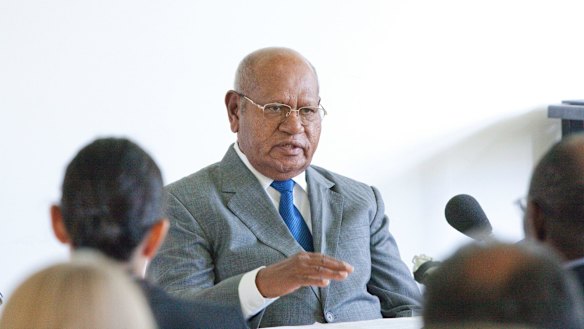 John Momis, president of the autonomous government of Bougainville, during a speech in Canberra.