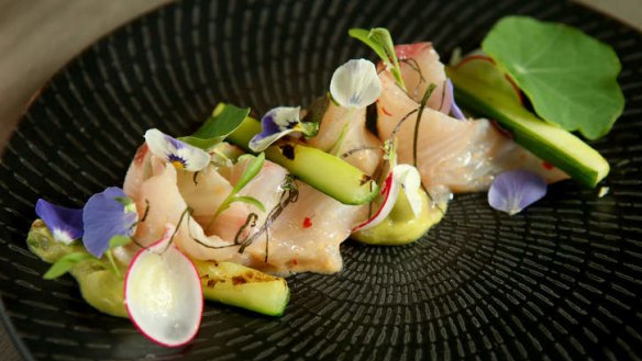 Contemporary: Cured kingfish with avocado puree.