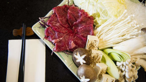 DIY dining: Wagyu, mushrooms and tofu for the shabu shabu hotpot.