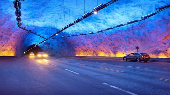 Laerdal Tunnel, Laerdalstunnelen one of more than 900 tunnels which drill through Norway's hills and mountains.