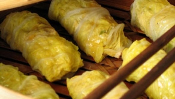 Chinese steamed pork and cabbage rolls