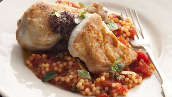 Jill Dupleix's pan fried chicken with fregola. 